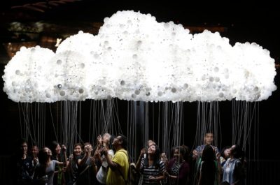 CLOUD art installation by Caitlind r.c. Brown & Wayne Garrett at The Forks during Nuit Blanche