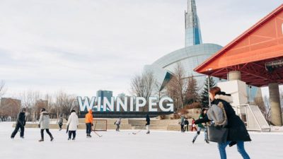 People skating at The Forks