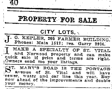 Winnipeg Free Press ad from Jan 11, 1913